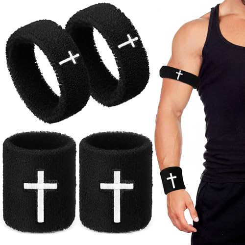 Soulchen Cross Bicep & Wrist Bands Absorbent Sweatband Set | Christian, Breathable Soft Cotton, Wristbands Armbands for Football Baseball Players Sports Accessories, Men and Women
