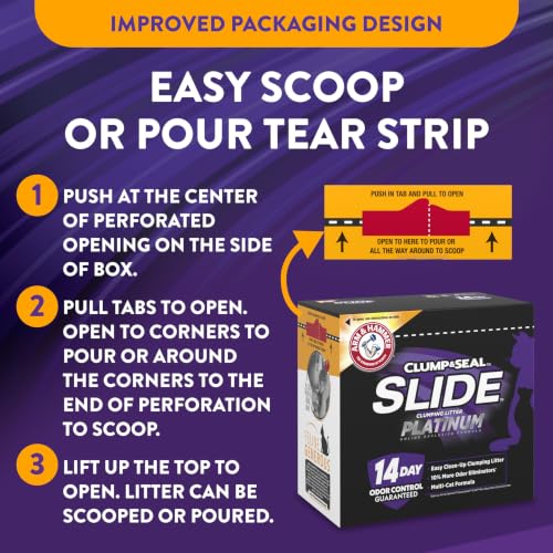ARM & HAMMER Slide Platinum Easy Clean-Up Clumping Cat Litter, 34 lbs | 24/7 Odor Control, Triple-Action Freshness, Non-Stick, Low Tracking, Multi-Cat Formula, Scented, Online Only