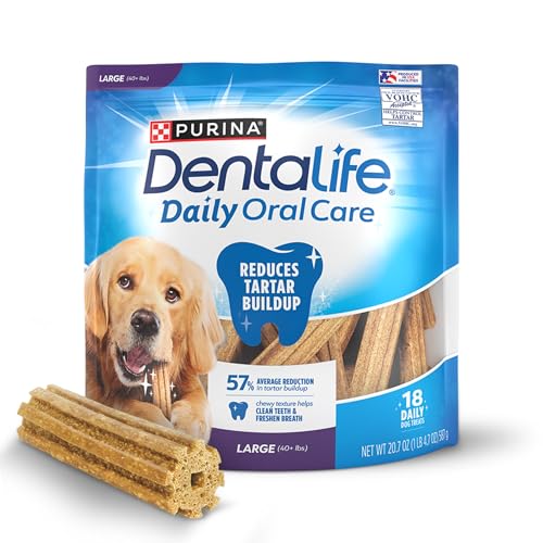 Dentalife Purina Daily Dental Chews for Large Dogs, 18 ct Pouch | Chewy, ridged texture in a tasty chicken flavor, helps reduce tartar buildup and help freshen breath