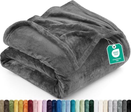 Utopia Bedding Ultra Soft Fleece Bed Blanket Queen Size Grey (90x90 Inches) | Microfiber Plush Warm Lightweight Breathable Cozy Blanket Anti-Static, All Season Use, Gift for Women and Men