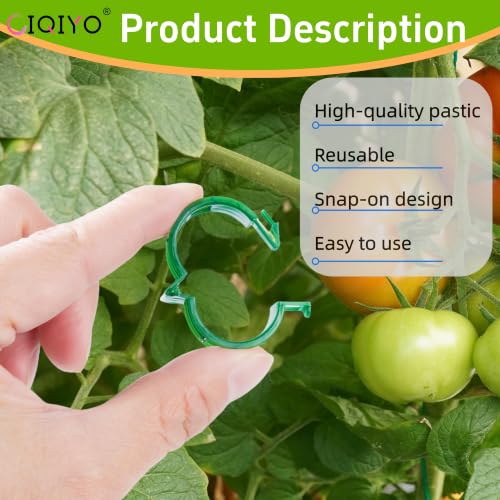 CIQIYO 100 Pcs Plant Support Clips,Plastic Clips for Securing Plants | Plant Fixing Clips,Tomato Vine Clips,Garden Clips for Climbing Plants,Grape and Vine Vegetables,Reusable(100, Green)