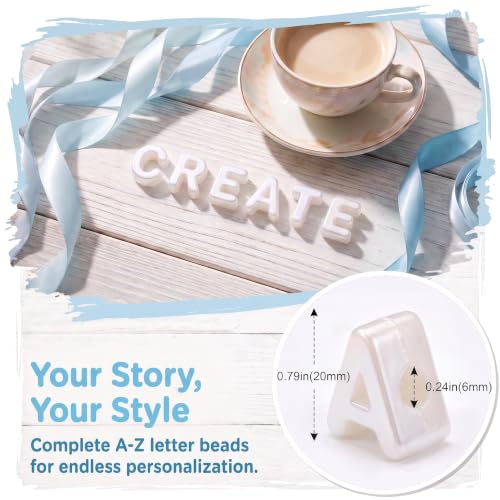 Fibrella 52 Pcs Large Acrylic Letter Beads Chunky Alphabet Jelly White | Big horizontal holes, bubble letter beads, for jewelry making/keychains/bag charms/diy decorations