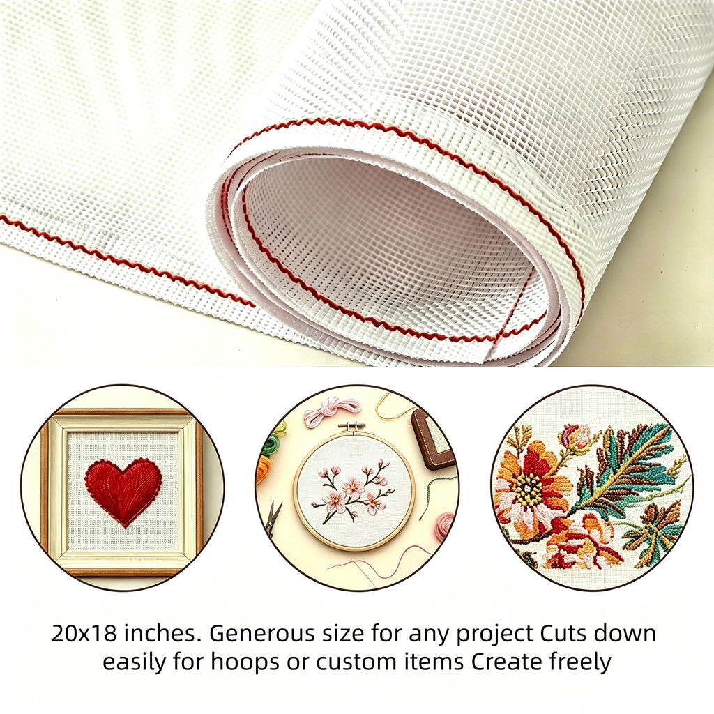 Needlepoint Canvas 13 Mesh 20"x18" White Cotton Blank for Embroidery | White cotton 13 mesh needlepoint canvas, stiffened even weave, holds stitches for embroidery, cross-stitch, needlework.