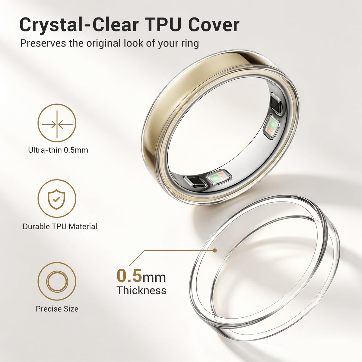 CoBak 3 Pack Clear Ring Cover Compatible with Oura Ring 5 | Support Charging with Cover on, 0.5mm ultra-thin transparent TPU anti-scratch protector for Oura Ring 5, for men/women.