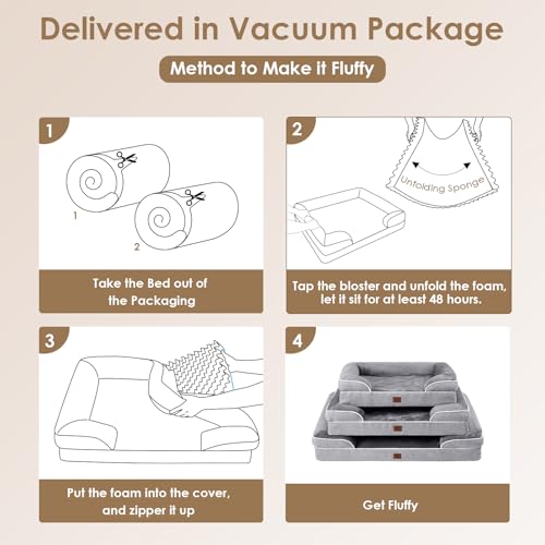 EHEYCIGA Orthopedic Extra Large Dog Bed, Waterproof Washable XL Pet Bed 44" | Non-Slip Bottom and Egg-Crate Polyurethane Foam Big Dog Couch Bed with Washable Removable Cover, Grey