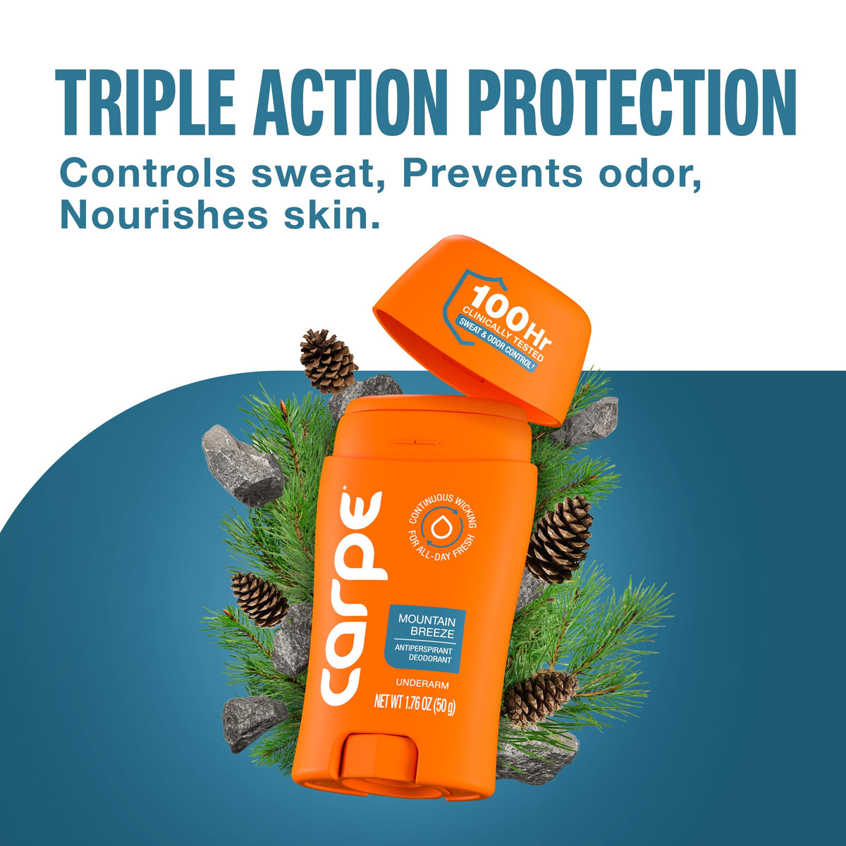 Carpe 100-Hour Antiperspirant Deodorant, Mountain Breeze - 2 Pack | Dermatologist Tested - 100 Hr Sweat & Odor Control - Free from Baking Soda & Parabens - Clinical Strength Deodorant - 2 Pack