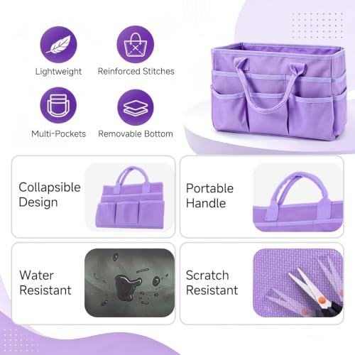 AUVCAS Craft Organizer Tote Bag, Art Supply Organizer Bag for Art Supplies | 10 Pockets,Portable Handle,Collapsible Design,Reinforced Base,Sturdy Art Caddy Bag for Scrapbooking,Craft,Art,Sewing