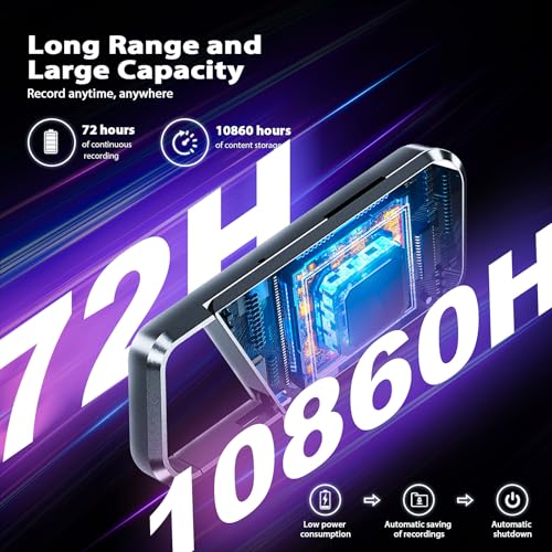 72GB Voice Activated Recorder with Playback - 10860H Recording Device with Noise Reduction DSP 6.0 Portable Audio Recorder for Lecture/Interviews & Meeting - Digital Vioce Activated Recorder
