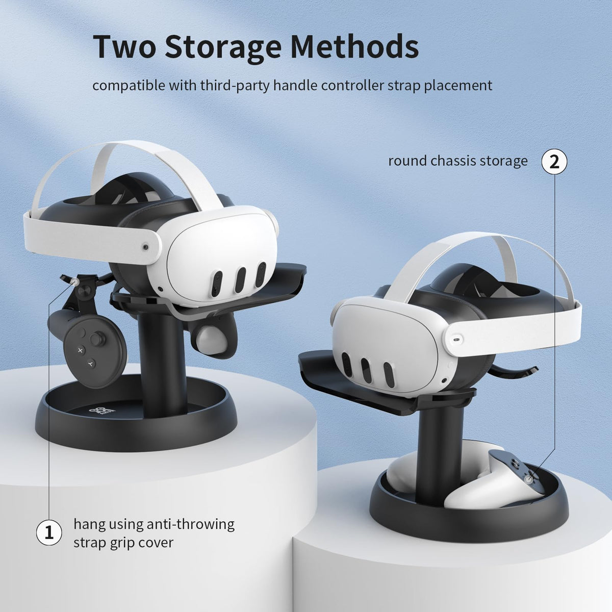 AMVR TYBP1 VR Headset Stand for Quest 3/3S/2, Steam Frame, Pico 4, PSVR 2 | Stable enlarged base,ABS build,lens scratch protection,holds headset & controllers,multi-accessory storage,quick instal