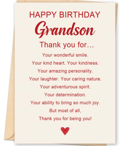 mmuue Grandson Birthday Card, Birthday Card for Grandson Adult | Happy Birthday Grandson Card Gifts from Grandma Grandpa, Printed Heartfelt Message Inside with Envelope
