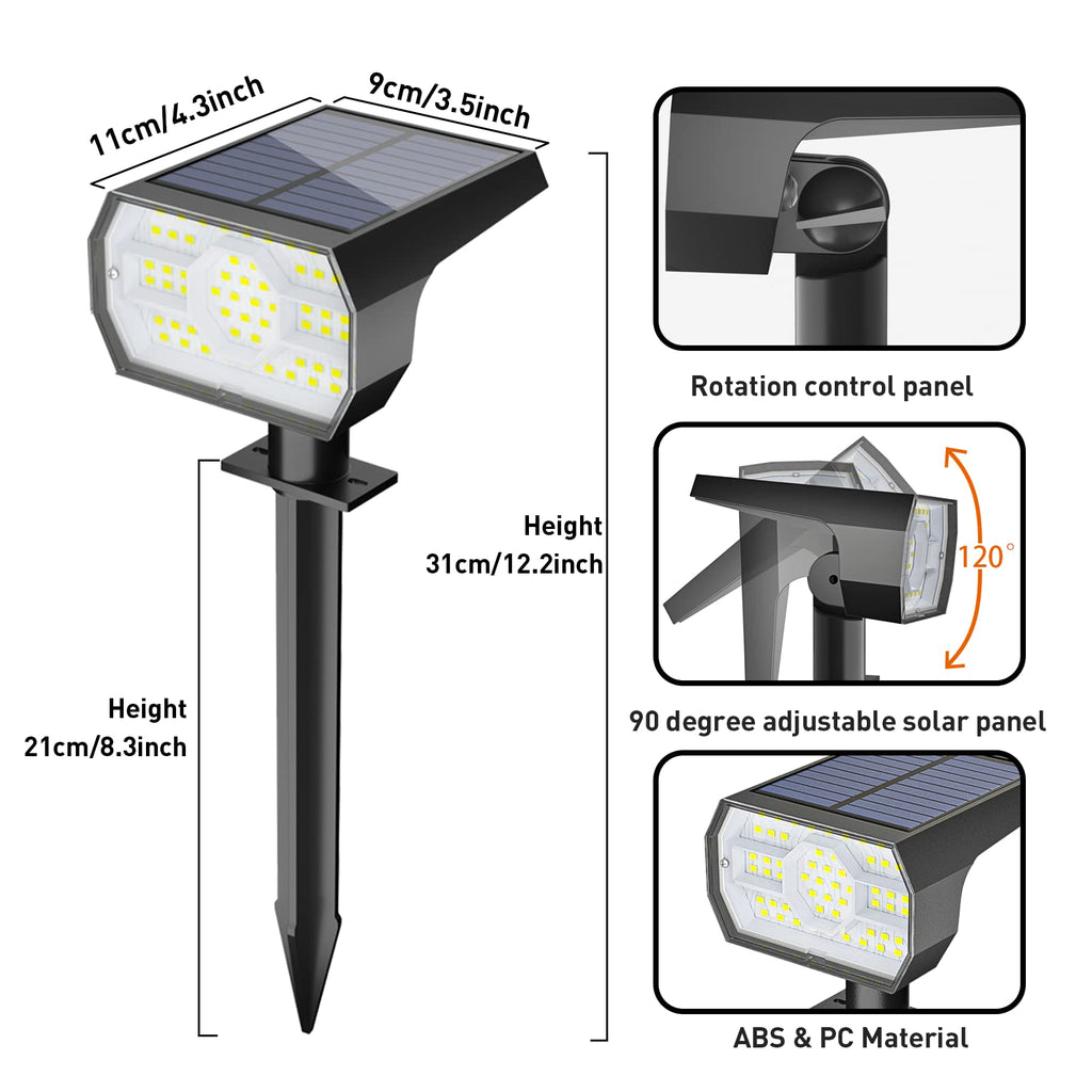NYMPHY Solar Lights Outdoor Waterproof - 4 Pack (Cool White) | 56 LED 3 Lighting Modes IP68 Waterproof Solar Powered Garden Yard Spot Solar Lights for Outside Landscape