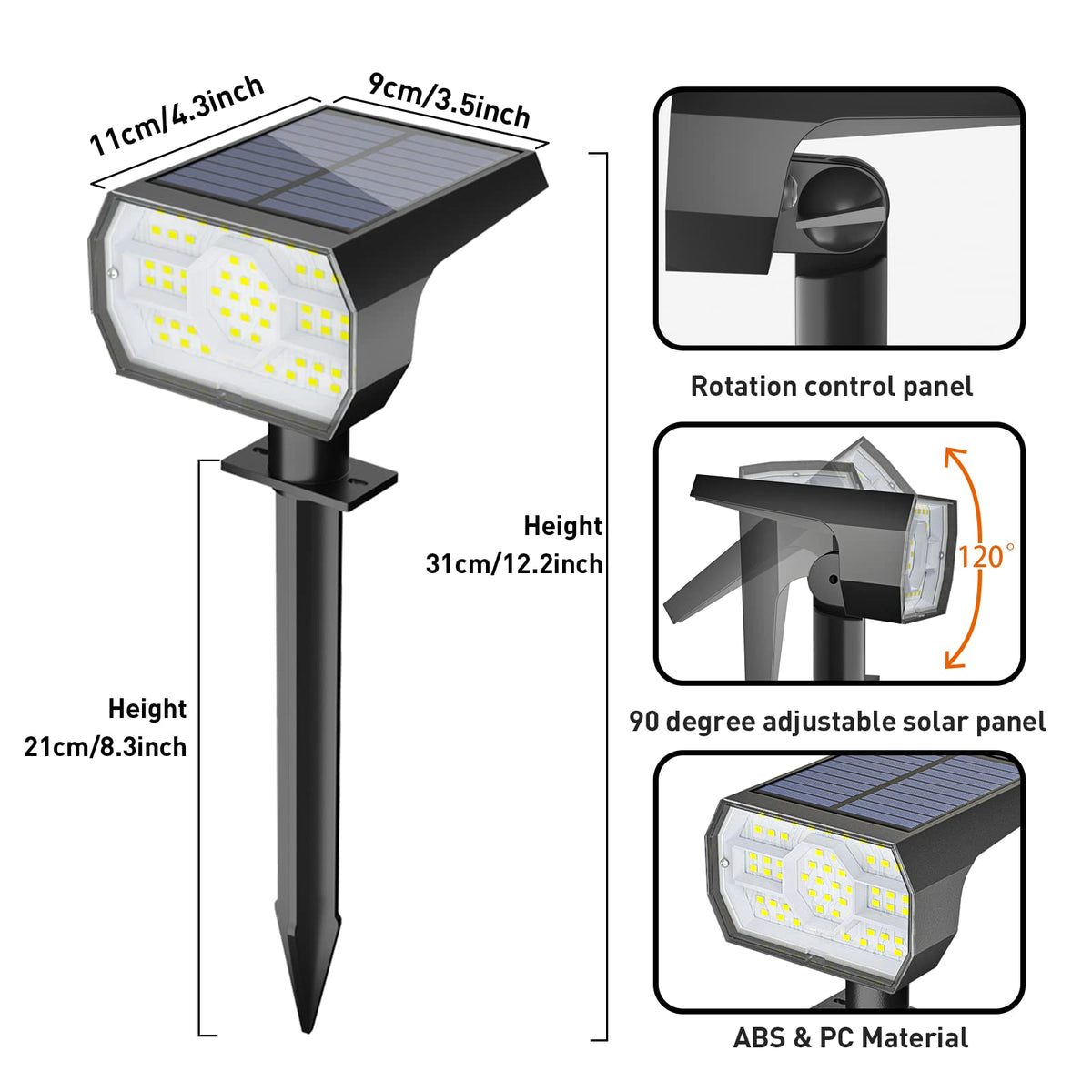NYMPHY Solar Lights Outdoor Waterproof - 4 Pack (Cool White) | 56 LED 3 Lighting Modes IP68 Waterproof Solar Powered Garden Yard Spot Solar Lights for Outside Landscape