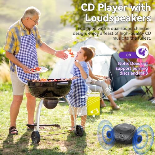 Gueray CD Player Portable Boombox Radio CD Players with Dual Speakers | Bulit-in FM Radio AUX Input Support Headphones Playlist Mode PROG Playback for Outdoor Indoor Audiobooks