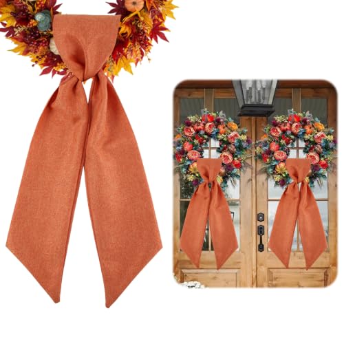 2 Pack Fall Wreath Sash for Front Door, Orange Blank Sash for Monogram Embroidery, Front Door Porch Decor, Autumn Thanksgiving Wreath Accessories, 5'' L x 54'' W, Burlap (2, Orange)