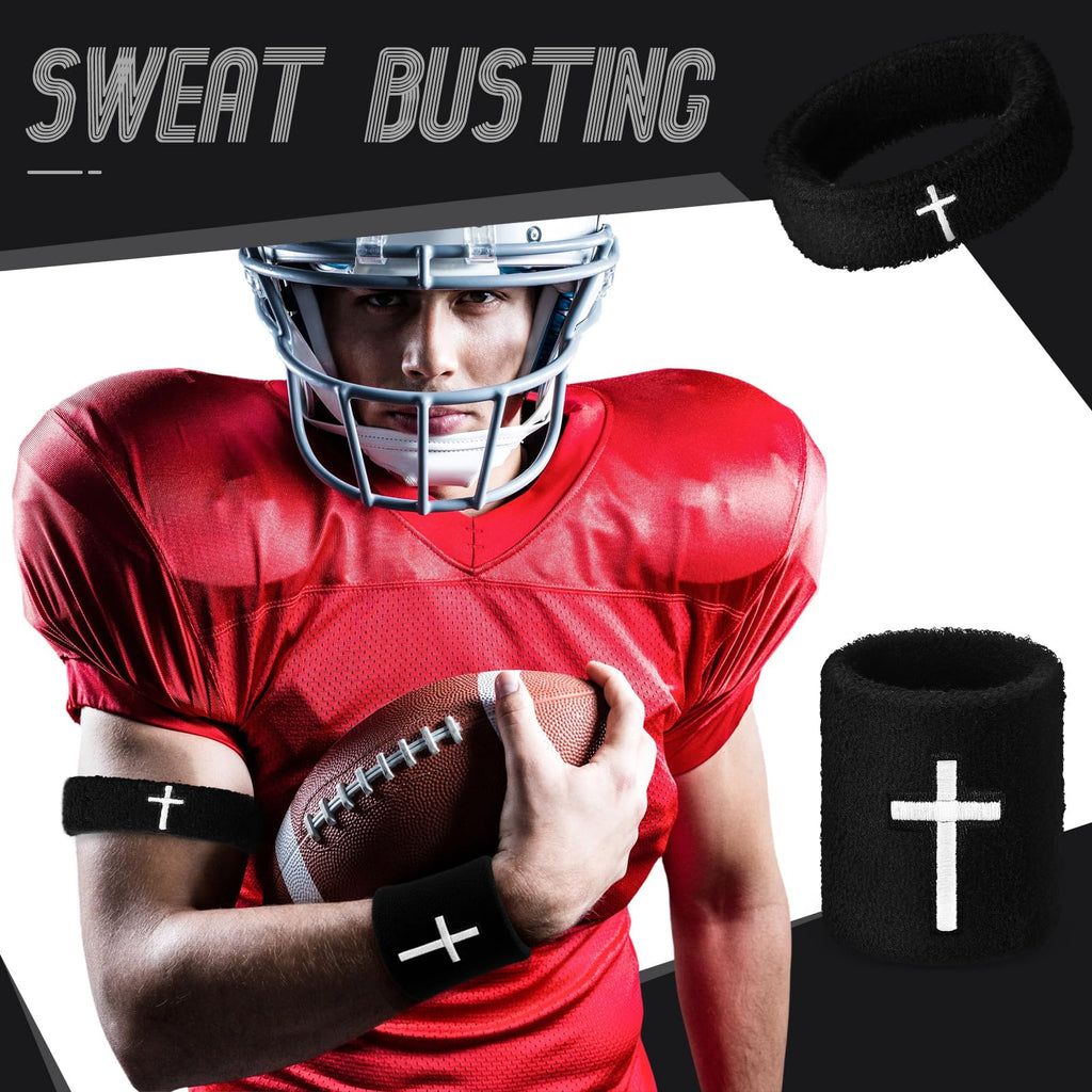 Soulchen Cross Bicep & Wrist Bands Absorbent Sweatband Set | Christian, Breathable Soft Cotton, Wristbands Armbands for Football Baseball Players Sports Accessories, Men and Women