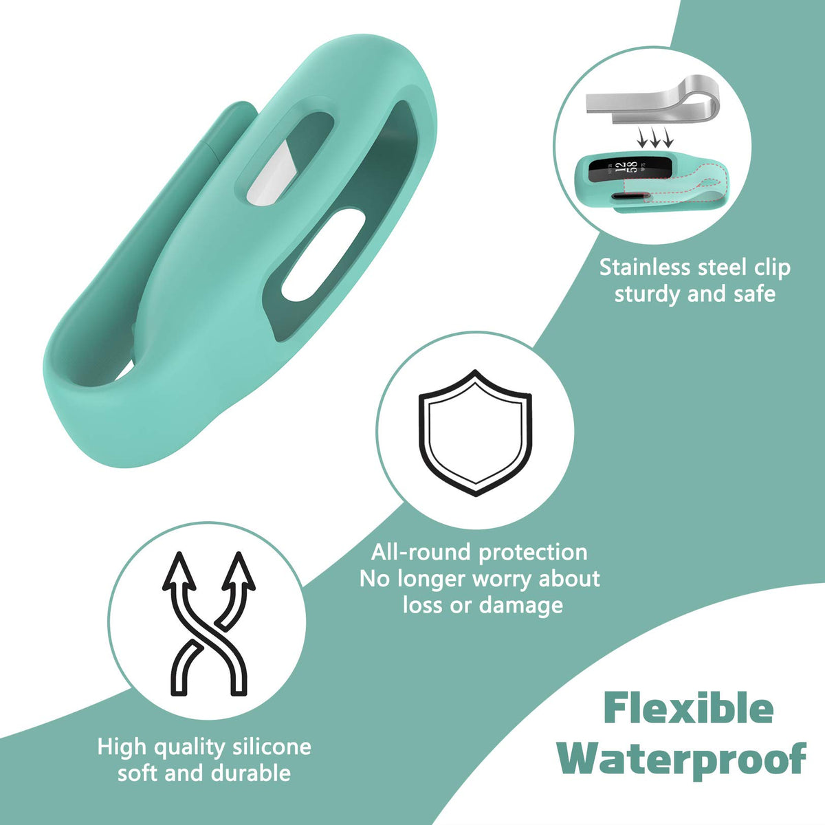 Huadea 4-Pack Clip Case Compatible with Fitbit Inspire 2/Fitbit Inspire 3, Soft Silicone Clip Clasp Accessory Replacement for Inspire 3/Inspire 2