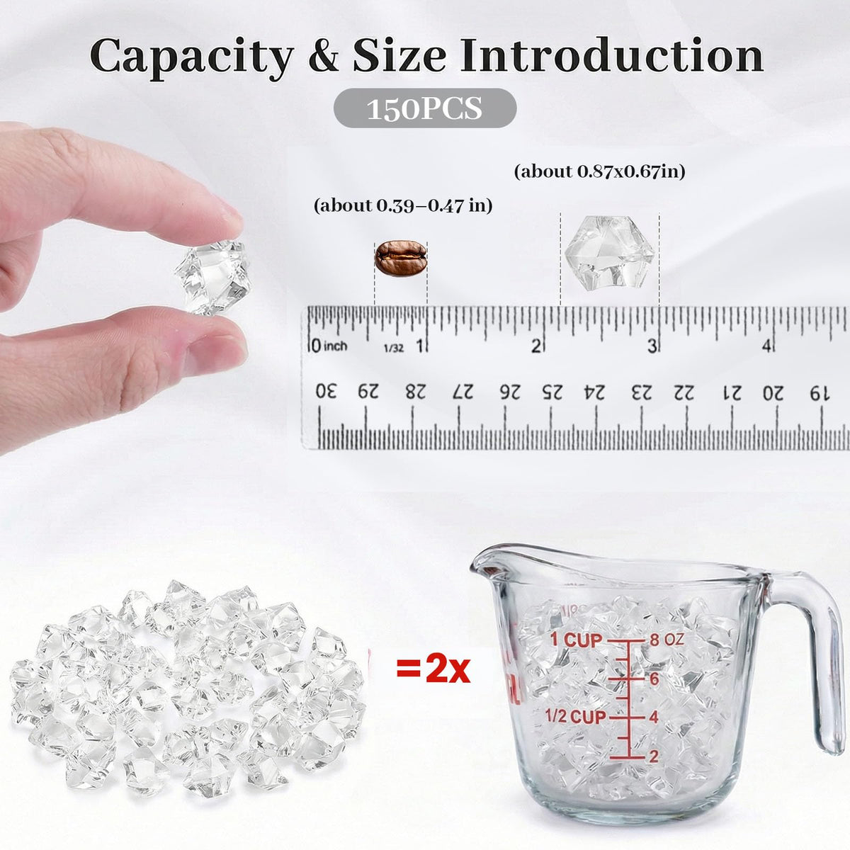 DOMESTAR Clear Fake Ice Rocks, 150 PCS Acrylic Crystal for Vase Fillers | Fake Diamonds for Table Centerpieces Wedding Party, Fish Tanks Decor Table Scatter DIY Craft Supplies Food Display