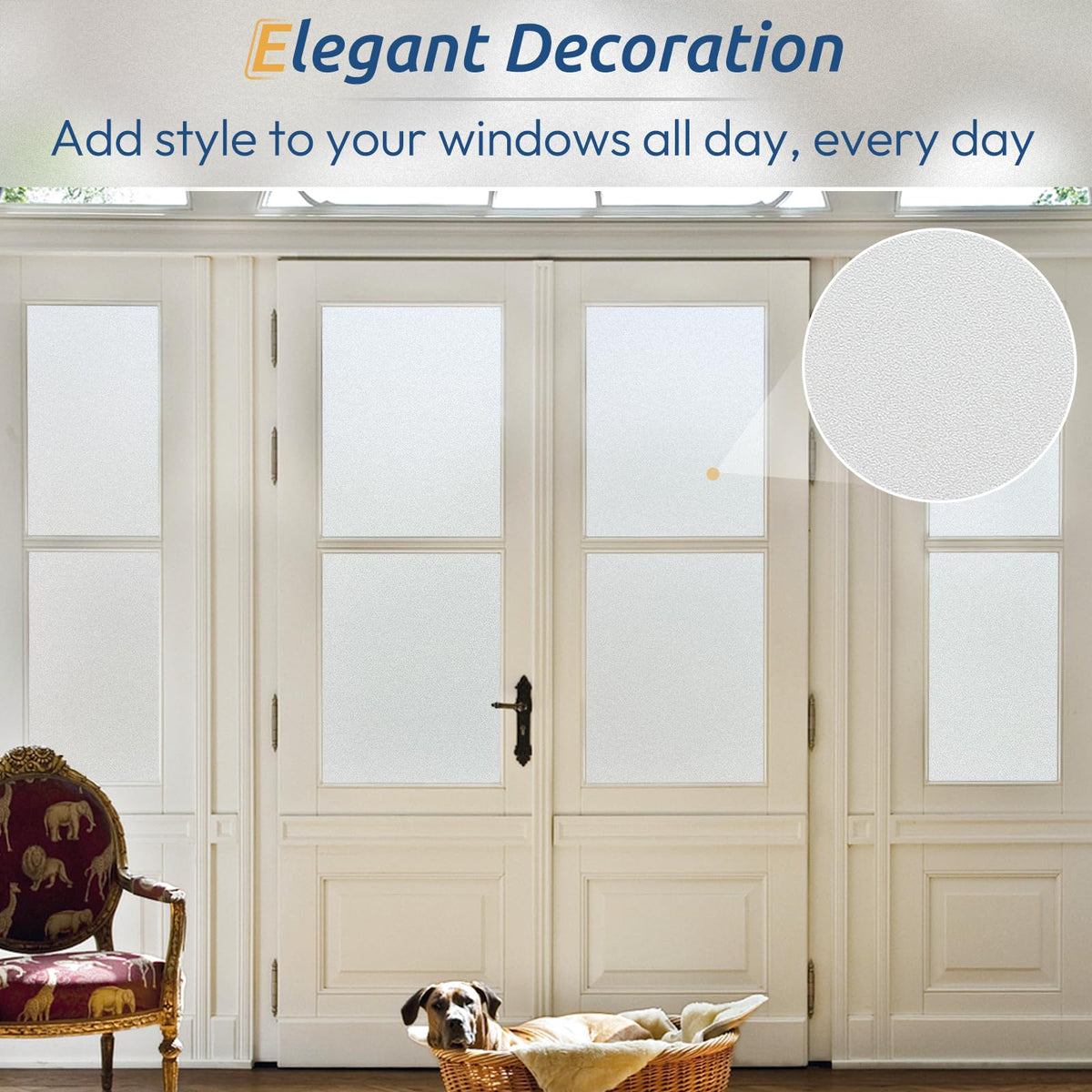 rabbitgoo Frosted Glass Window Privacy Film, Static Cling, 17.5" x 78.7" | Heat Control UV Blocking Sticker, Non Adhesive Removable Tint, No Glue Anti-Glare Renter Friendly Coverings for Home Bathroom