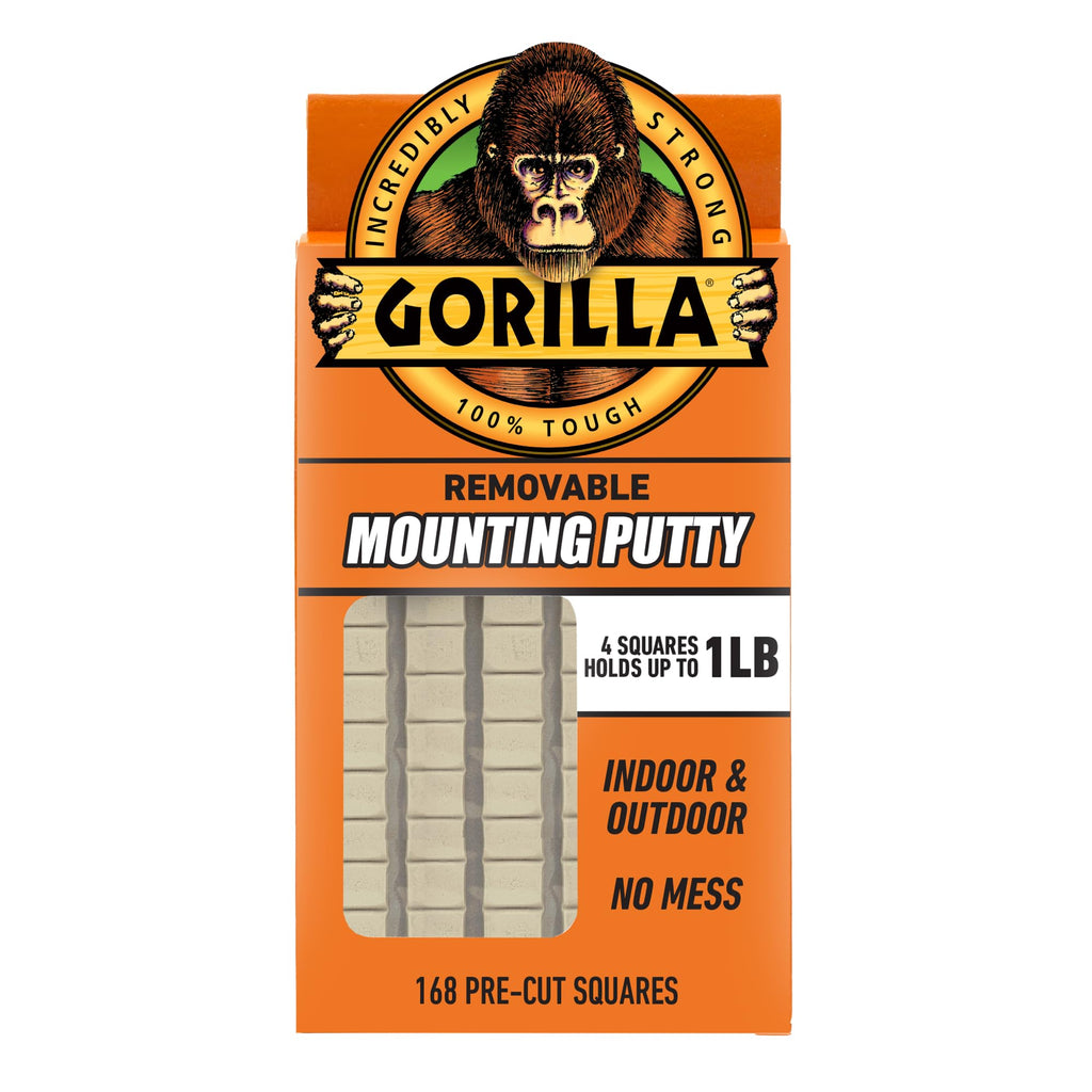 Gorilla Removable Mounting Putty, Reusable Tack, 168 Pre Cut Squares | Repositionable adhesive putty holds up to 2 lbs. No-mess mounting for posters, signs & décor, indoors or out
