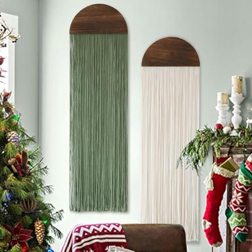 2Pcs Macrame Wall Hanging Boho Decor yarn Handmade Round Tassel 13.7"W*51"L | Bohemian Home Style, Nursery Apartment Office Accent, Premium Cotton Rope, Artisan Handmade Texture, Warm Interior Touch