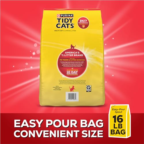 Purina Tidy Cats 24/7 Performance Clumping Cat Litter, 16 lb Bag | Clean Linen scent with 24/7 slow-release deodorizer in a smaller, easy-pour size