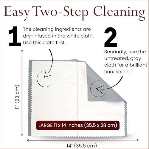 Pro Size Polishing Cleaning Cloth Made in USA for Gold, Silver, Platinum. Pure Cotton Eco Friendly Tarnish Remover Cleaner Large 11 x 14 Inch. Shines Jewelry Like New. Cleans Coins Watches Silverware