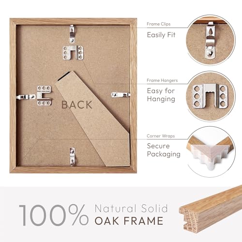 wallwisy 8x10 Picture Frame, Solid Oak Wood 8x10 Frames with Mat to 5x7 | Natural Oak 10x8 Photo Frames, Wall and Tabletop Display, Horizontal or Vertical Display, Natural finish, Set of 1