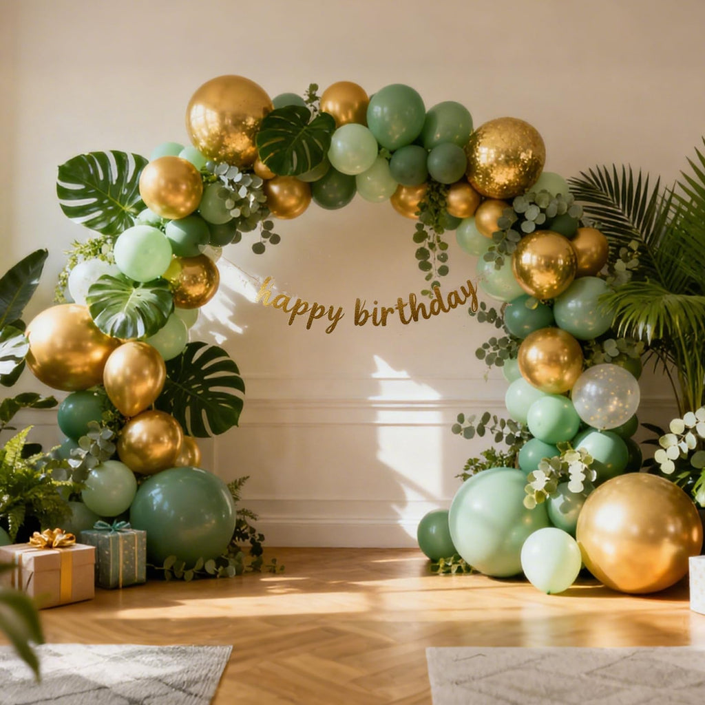 RUBFAC Gold Balloons Different Sizes Chrome Gold Balloon Arch Kit 129pcs | Metallic Gold Balloon Garland Arch Kit for Christmas Halloween Graduation Party Wedding Holiday Happy Birthday Decoration
