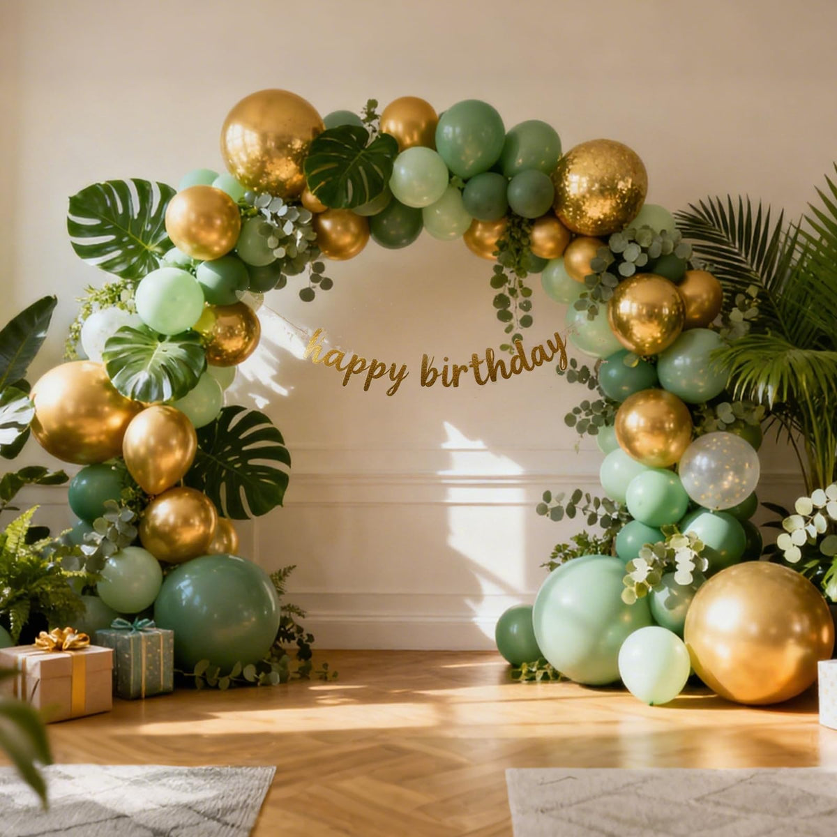 RUBFAC Gold Balloons Different Sizes Chrome Gold Balloon Arch Kit 129pcs | Metallic Gold Balloon Garland Arch Kit for Christmas Halloween Graduation Party Wedding Holiday Happy Birthday Decoration