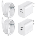 iPhone 18 Duo 17 16 Charger Fast Charging 10 FT Long iPhone USB C Charger | 20W Dual Port Type C Fast Charger Block for iPhone 18 17 16 15 Pro Max/18 17 16 15 Pro/17 15 15/Air, iPad Pro, Android Phone