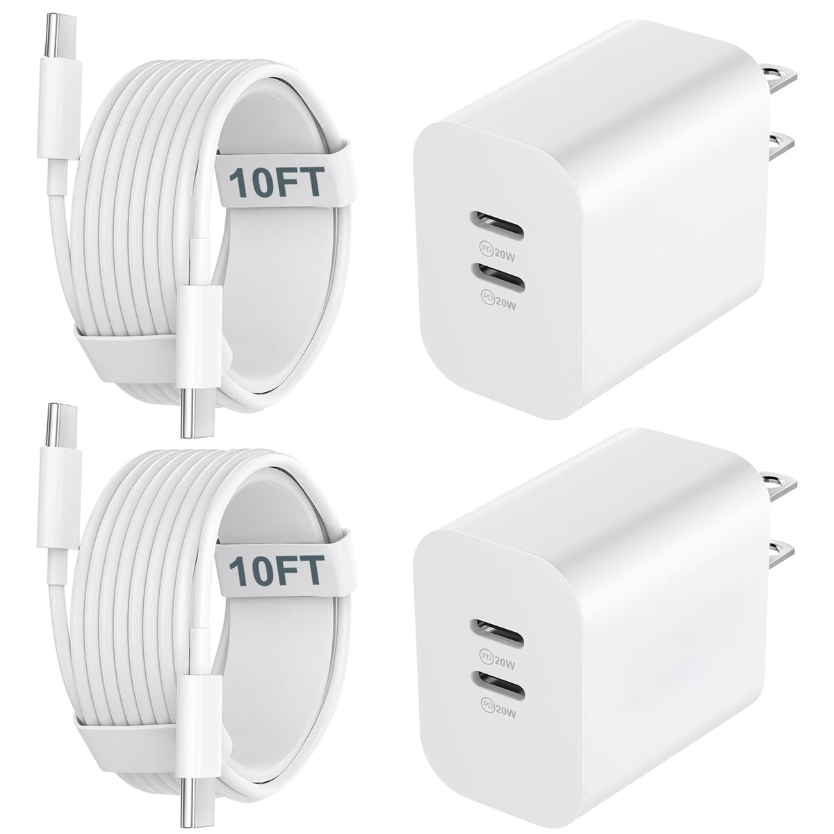iPhone 18 Duo 17 16 Charger Fast Charging 10 FT Long iPhone USB C Charger | 20W Dual Port Type C Fast Charger Block for iPhone 18 17 16 15 Pro Max/18 17 16 15 Pro/17 15 15/Air, iPad Pro, Android Phone