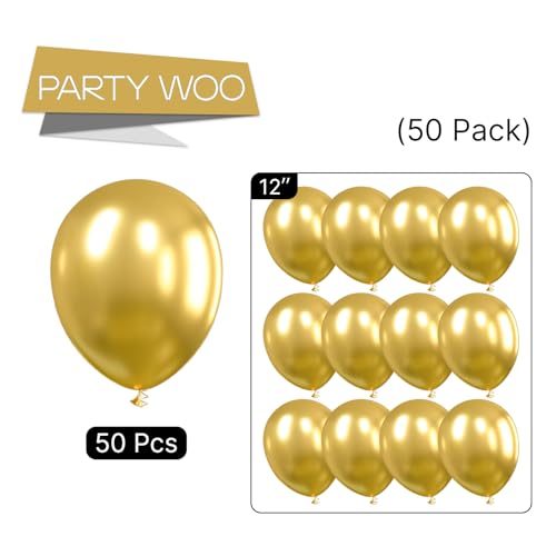 PartyWoo Gold Balloons 50pcs Gold Latex Helium Balloons 12 Inch | Birthday Wedding Anniversary Baby Shower Graduation Bachelorette Retirement Party Decorations Gold-G101