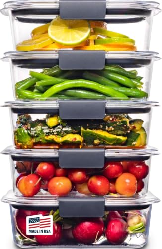 Rubbermaid Brilliance Tritan Plastic Food Storage Containers BPA Free Airtight Lids Ideal for Lunch Meal Prep & Leftovers Set of 5 (3.2 Cup)