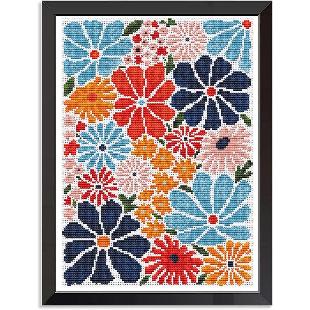 Stamped Cross Stitch Kits for Beginners-Modern Retro Floral,12x16in | 11CT Cross Stitch Kits for Adults,Partial Cross-Stitch Kit,DIY Arts and Crafts,Embroidery Kit for Adults Beginners,Frameless