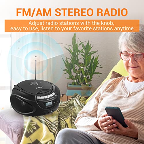 Gelielim Portable CD Players for Home, CD Boombox with AM/FM Stereo Radio, Bluetooth, USB, SD Card, MMC Drive, Aux-in, Headphone Jack,LCD Display, Boom Box CD Player AC/Battery Operated – Black