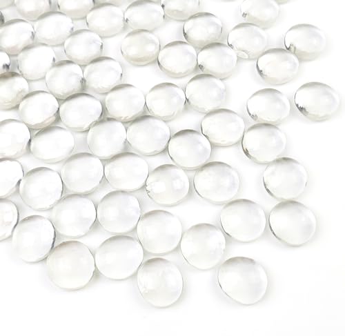 FANTIAN 1 lb Clear Glass Beads for Vase Filler,100 Pcs Glass Pebbles Stones | Clear Flat Glass Marbles Rocks for Vase Flower Candle Craft Aquarium Bird Bath Wedding Centerpiece Fire Pit Home Decor DIY
