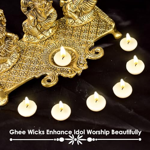SATVIK Pack of 100 Pure Ghee Wicks for Puja | Ready-to-Use Diya Batti | 30-Min Burn Time | Wax-Free Cotton Wicks | Ideal for Pooja, Meditation, Diwali, and Housewarming Gifts