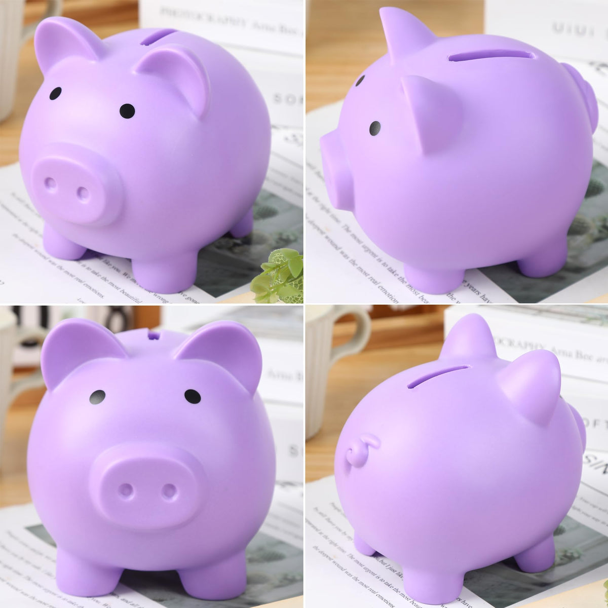 H&W Mini Piggy Bank, Plastic Coin Bank, Unbreakable Money Banks, Cute Piggy Banks for Kids, First Money Box, Best Birthday Gifts Home Decoration（Purple）