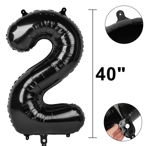 40 Inch Black Number 2 Balloons Foil Digital Helium Number Balloons | for 2nd 12 23 24 25 Birthday Anniversary Wedding Party Decorations,Jumbo Helium Balloon Giant Large Digital Balloon