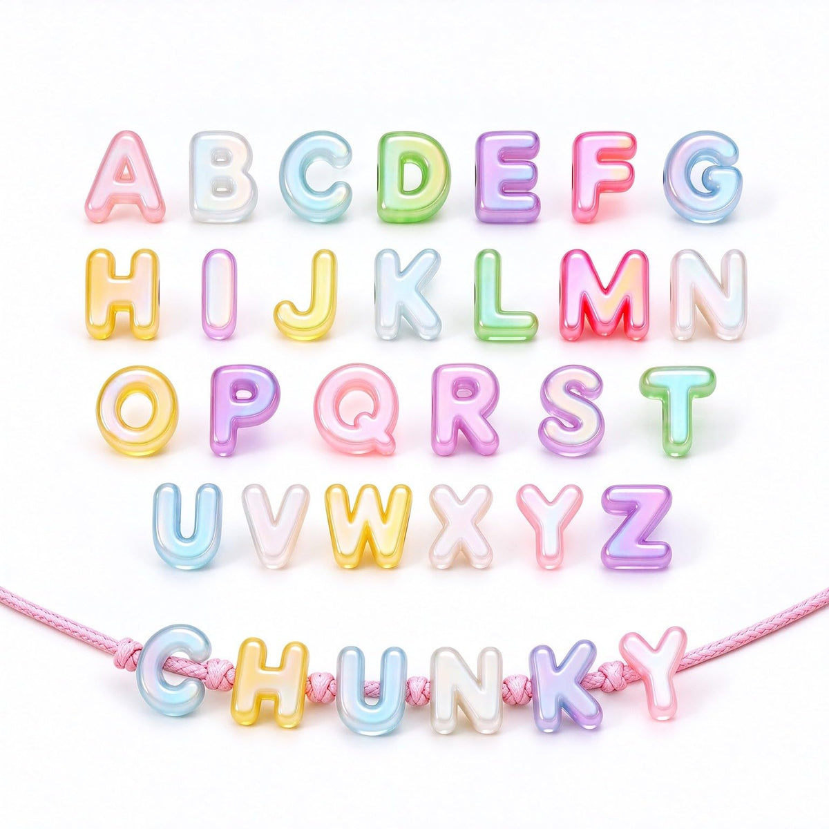 Leovqn 26 Pcs Large A to Z Letter Beads Cute Chunky Alphabet Beads | Jelly Colorful, 3D Bubble Durable Acrylic, Easy to Thread Large Hole, for DIY Crafts/Keychain/Bracelets/Bag Charms/Paracord