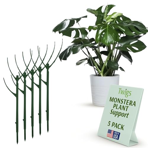 Stackable Monstera Plant Support Stakes, Monstera Dark Green, 5-Pack, 17" L | Made in USA, Natural-Looking Stem Support Stakes, Alternative to Moss Poles, Stackable Sticks for Monstera Plants up to 5ft