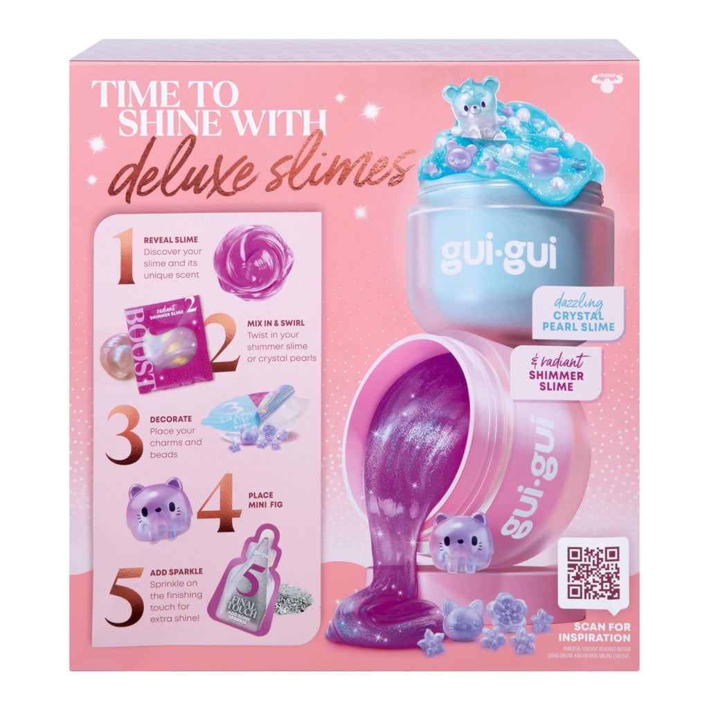 GUI GUI Slime Kit Shimmer Deluxe 2-Pack, Iridescent Slimes | Includes Shimmer & Crystal Pearl slimes, Pearl Bead Booster, Glow-Up sachets; slime kit for girls ages 6+