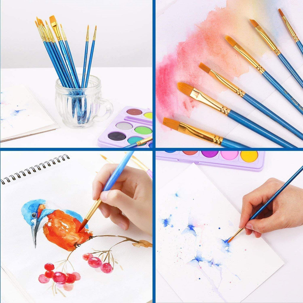 AROIC 10 Pcs Paint Brushes, Acrylic Oil Watercolor Painting Brush Set | Nylon Hair Brushes Artist Professional Drawing Kits for Adult, Kids Face Canvas Rock Painting Arts Crafts Supplies(1 Pack)