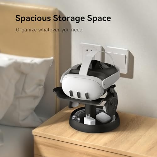 AMVR TYBP1 VR Headset Stand for Quest 3/3S/2, Steam Frame, Pico 4, PSVR 2 | Stable enlarged base,ABS build,lens scratch protection,holds headset & controllers,multi-accessory storage,quick instal
