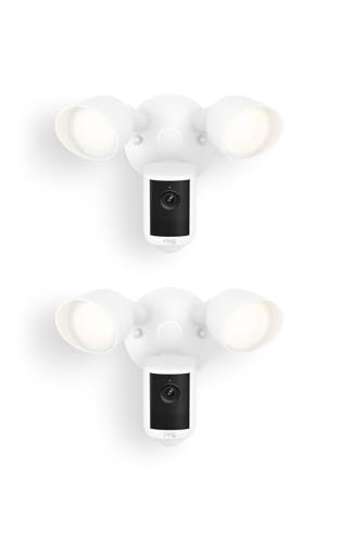 Ring Floodlight Cam 2K (newest model), Wired, Home or business security, Wide-Angle Retinal 2K Video, 6x Enhanced Zoom, Ultra-Bright Floodlights, 2-Pack, White