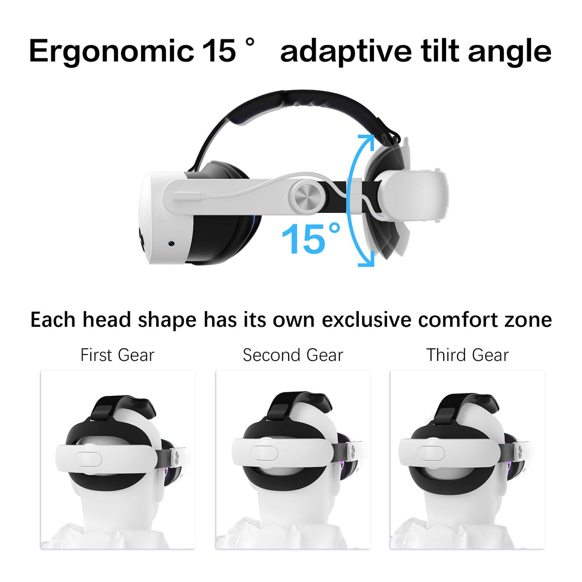 WOUNMTT Head Strap for Meta Quest 3/3S with Battery, Adjustable | Patented one-click fit with 3-level rear support. Built-in battery adds 2-4H playtime. Fast charge. Reduces facial pressure