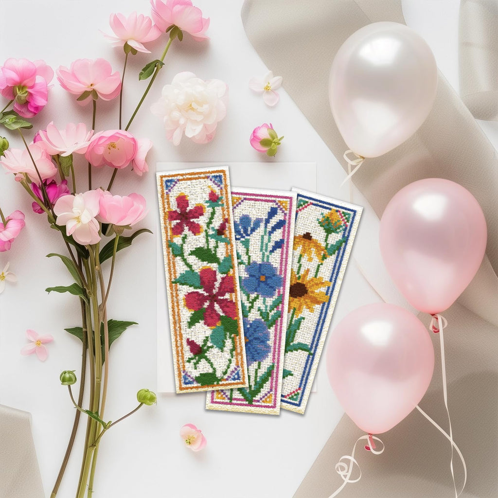ORIGACH 6 Set Wildflower Floral Cross Stitch Bookmark Kit for Beginner | 11CT Stamped Cross Stitch Kit DIY Embroidery Bookmark Set with Backing Felt Floss Instructions for Adults, Book Lovers