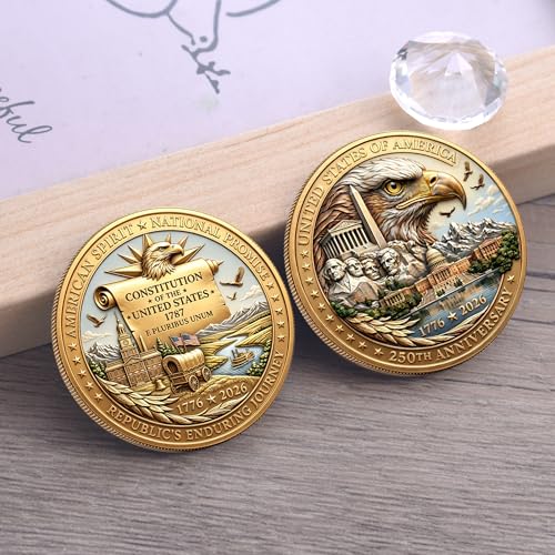 USA 250th Anniversary Commemorative Coin - American Eagle & Patriotic Symbols Collectible - America 250 Merchandise for Celebration & Gifting (1776-2026) (250th-Presidents-eagle)