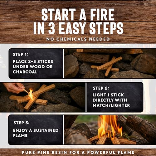 Billy Buckskin 10lb Fatwood Fire Starter Sticks, 100% Natural Firestarter | Lights when wet, For Campfires, Firepit, Fireplaces, BBQ & Wood Stoves, Easy Ignition with Just 2 Sticks, Camping Essentials