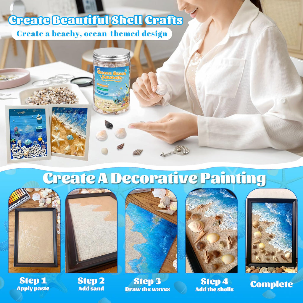 1200 Pcs Tiny Sea Shells, Seashells for Crafts with Small Shells Starfish | Mixed Ocean Beach Spiral Seashells for Beach Party, Fish Tank and Vase Filler, Wedding Decor, DIY Jewelry Candle Making
